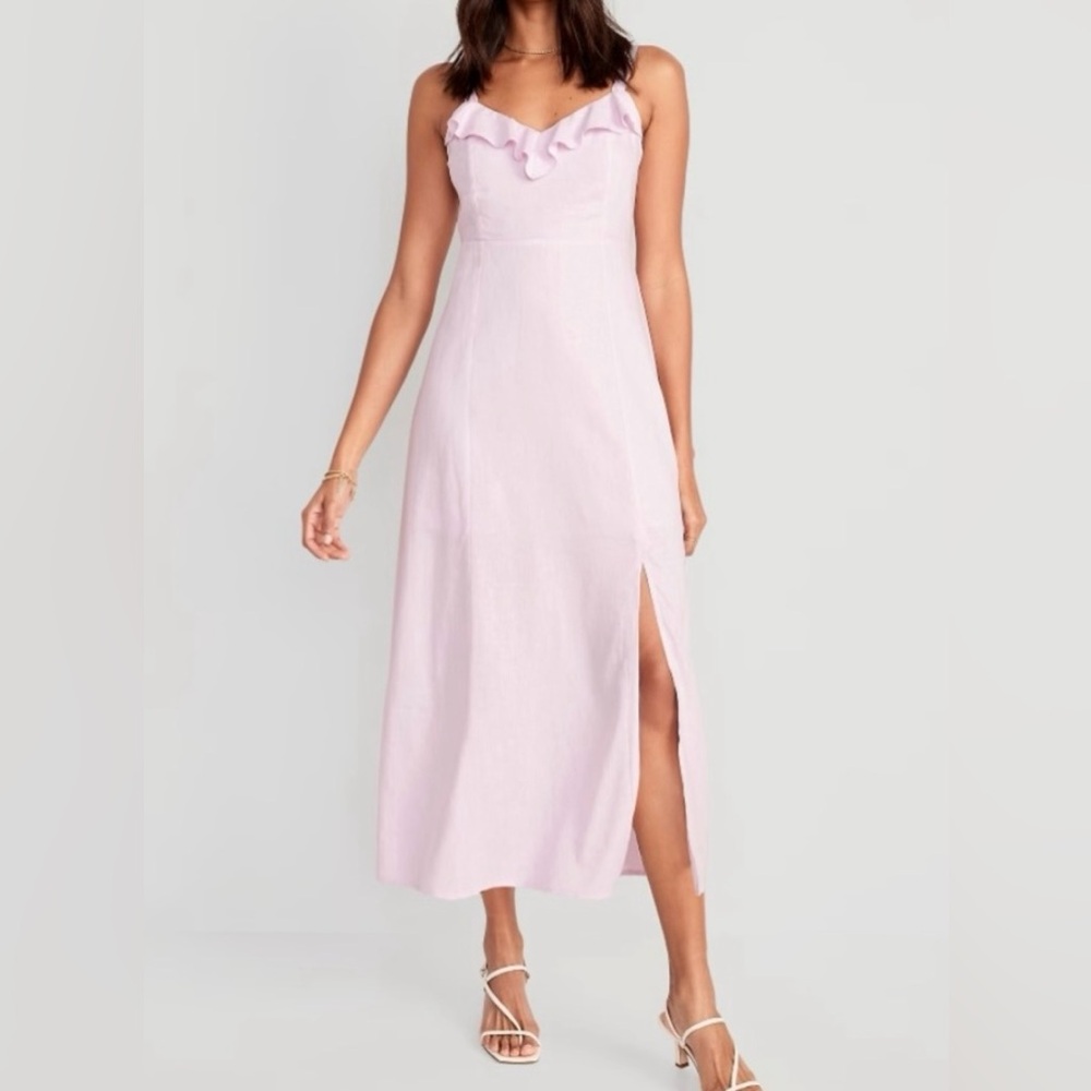 Old Navy Light Pink Ruffle-Trim Maxi Dress with Side Slit